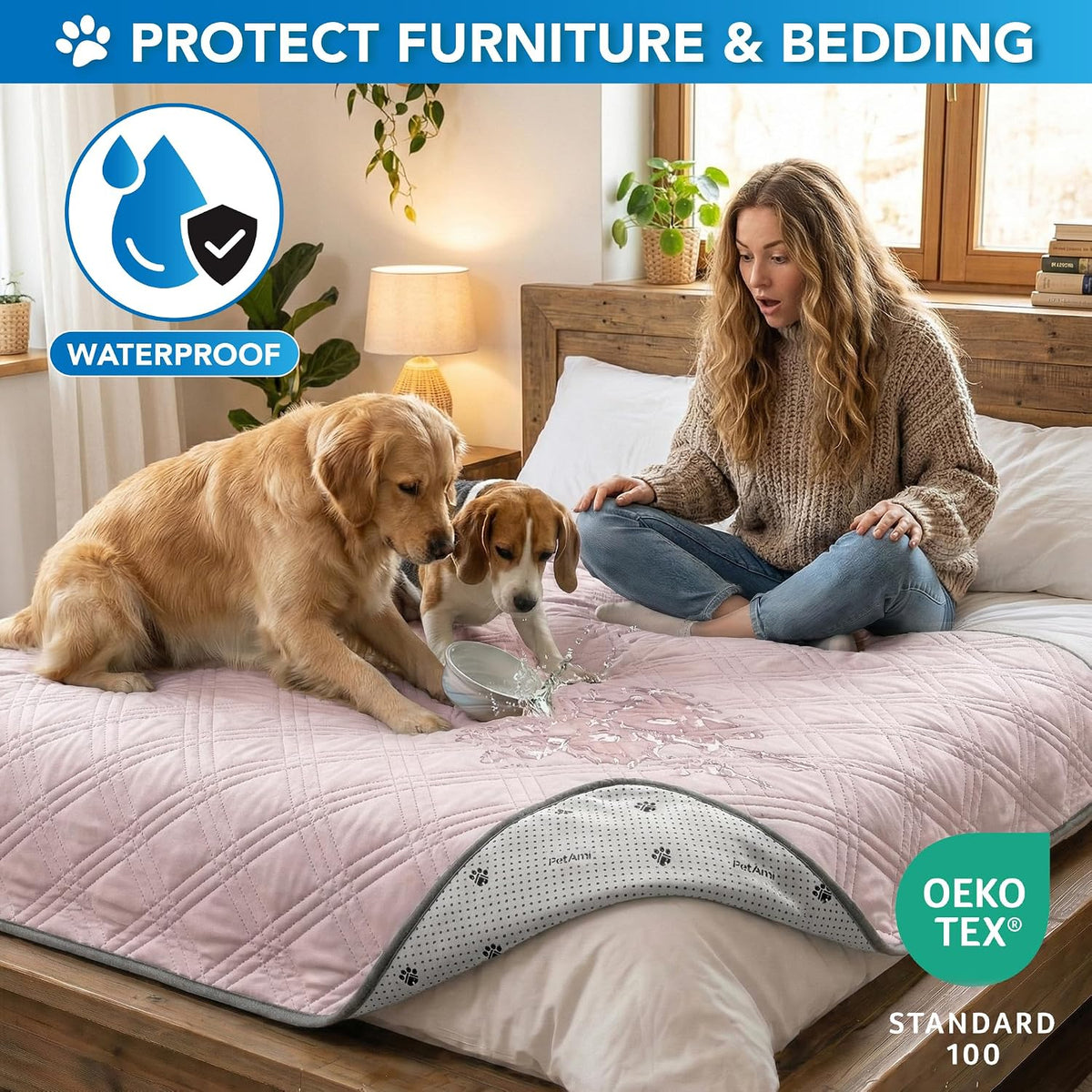 PetAmi Waterproof Dog Cooling Mat Pet Pad for Crate Couch Bed, Pink, 40x60