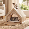 Cat Cave Bed with Jute Scratcher, Wood A-Frame Cat Tent House
