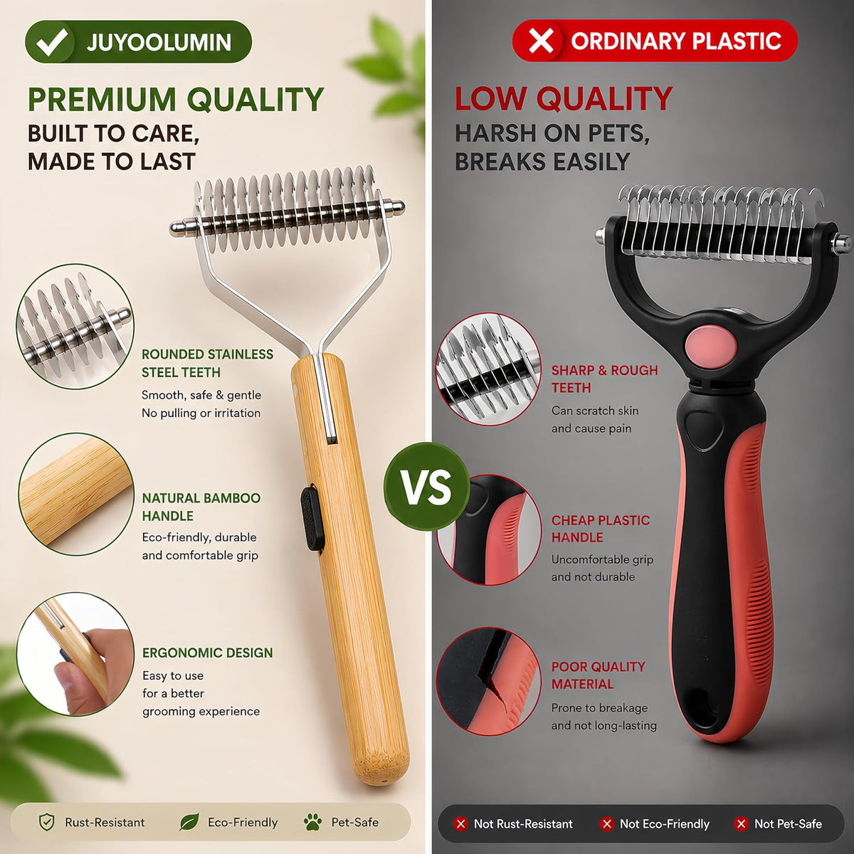 Cat Brush & Comb Grooming Kit, Undercoat Rake Dematting Tool
