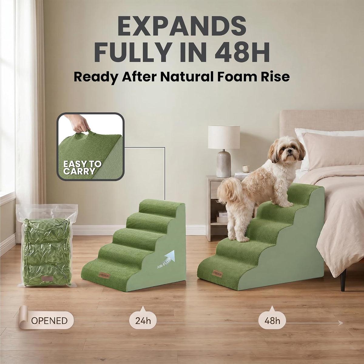 Miorun Dog Stairs for High Beds, 24.5" Foam Pet Ramp Step for Small Dogs