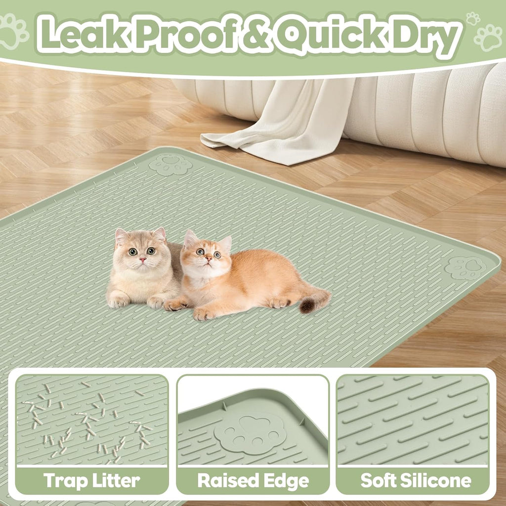 Silicone Cat Litter Mat for Litter Box 40”x28” Large Cat Mat, Green | Waterproof, Non-Slip, Leak-Proof Rug Mat with Lip, Easy to Clean, Extra Large Litter Catcher Mat for Floor