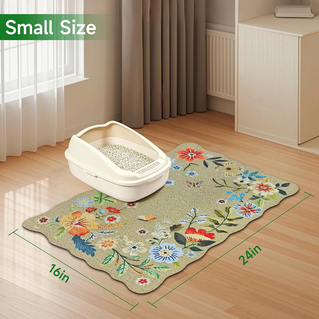 Cat Litter Mat,24"x16" Small Cute Litter Box Mat,Traps 100% Litter