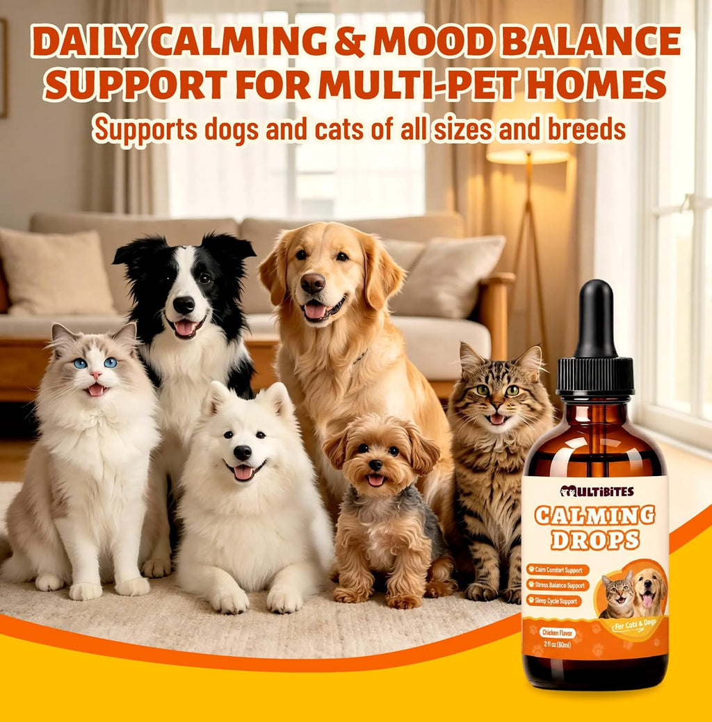 2 fl oz Calming Drops for Dogs &Cats, Liquid Melatonin Sleep Aid