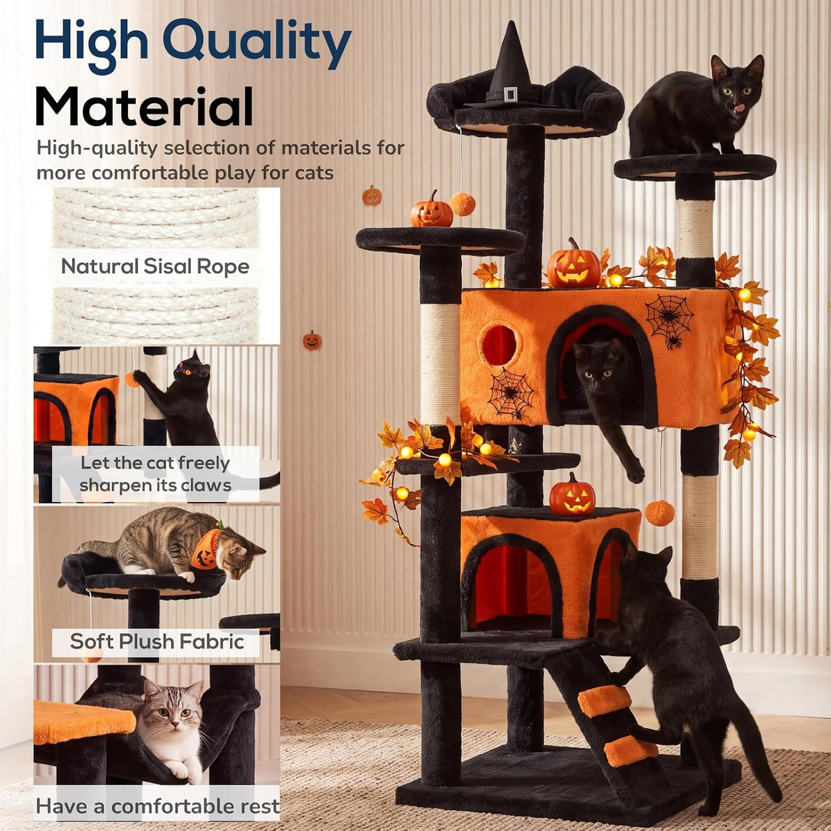 54 Inch Cat Tree Tower with Natural Sisal Scratching Post