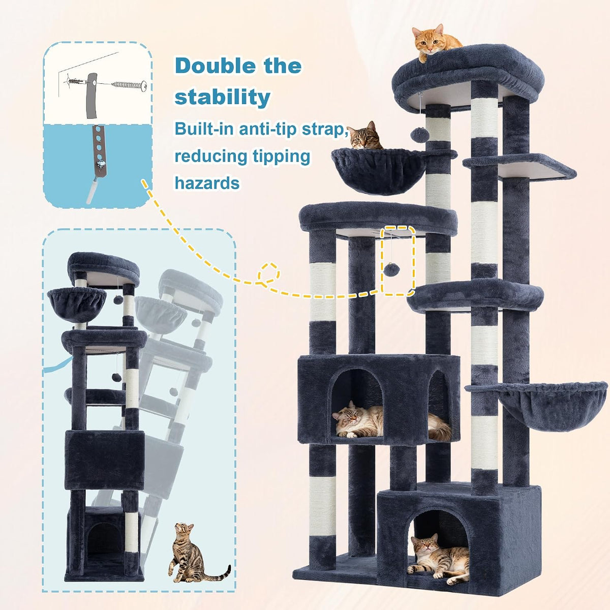 Hey-brother Cat Tree Tower with Tiered Padded Platforms, Condos, MPJ084G