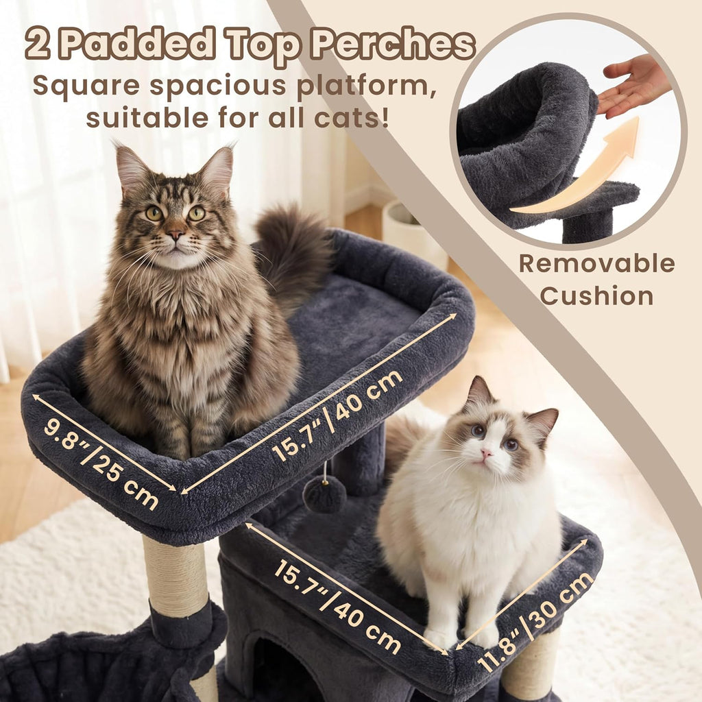 Heybly Cat Tree, 56" Multi-Level Easy Climb Tower for Large Cats HCT028G