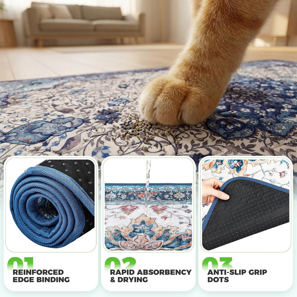 Hompet Cat Litter Mat 2 Pack, 20x60 Large Machine Washable Trapping Mats for Cats, Super Absorbent & Urine-Proof Cat Litter Box Mat for Floor, Waterproof & Non Slip Kitty Litter Rug