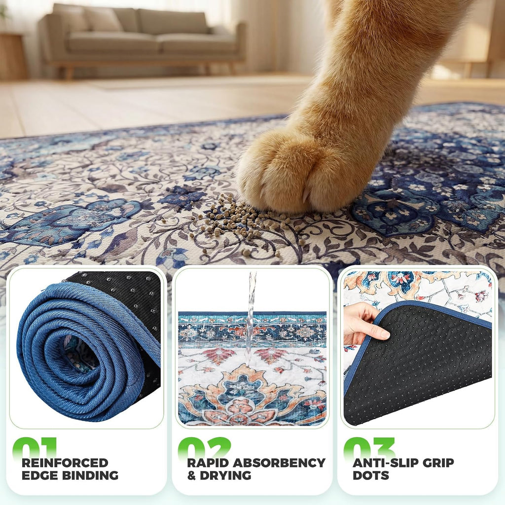Hompet Cat Litter Mat 4 Pack, 18x28 Machine Washable Trapping Mats for Cats, Super Absorbent & Urine-Proof Cat Litter Box Mat for Floor, Waterproof & Non Slip Kitty Litter Rug