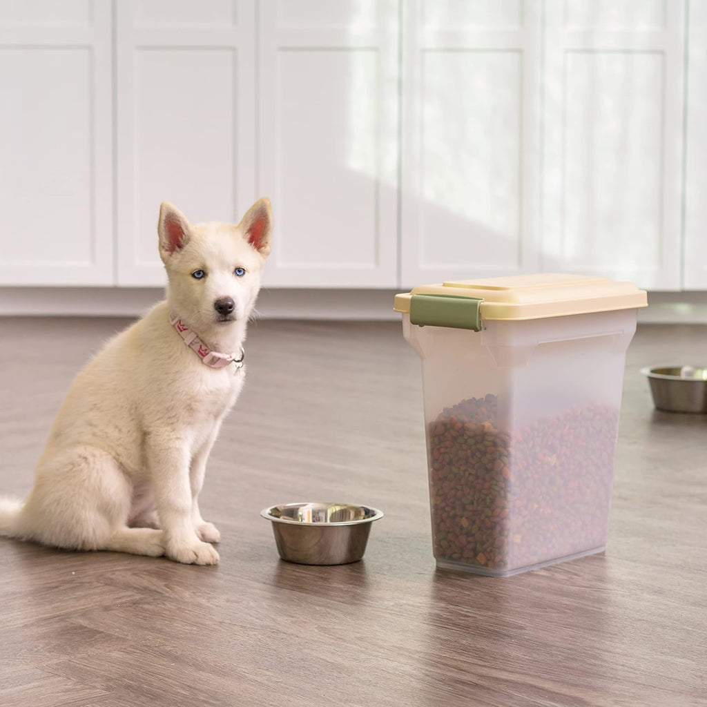 IRIS USA Dog Food Storage Container, Up to 13 lbs, Almond, Made in USA | BPA-Free, Airtight Seal, Best for Cat Food, Bird Seed, Chicken Feed, Pet Toys, Treats, Pellets 