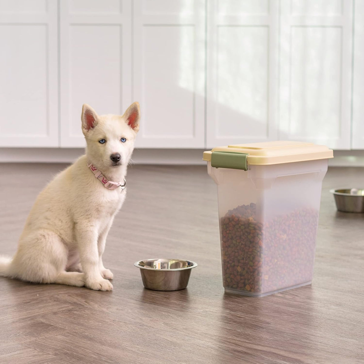 IRIS USA Dog Food Storage Container, Up to 13 lbs, Almond, Made in USA | BPA-Free, Airtight Seal, Best for Cat Food, Bird Seed, Chicken Feed, Pet Toys, Treats, Pellets 