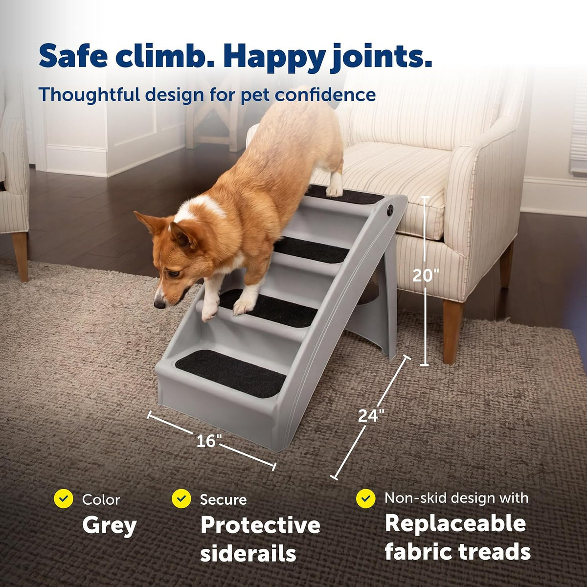 PetSafe CozyUp Folding Dog Stairs, 20 in Tall, Gray