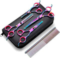 Gimars Professional 4CR Stainless Steel 6 in 1 Grooming Scissors for Dogs with Safety Round Tip, Heavy Duty Titanium Coated Pet Grooming Scissor for Dogs, Cats and Other Animals 
