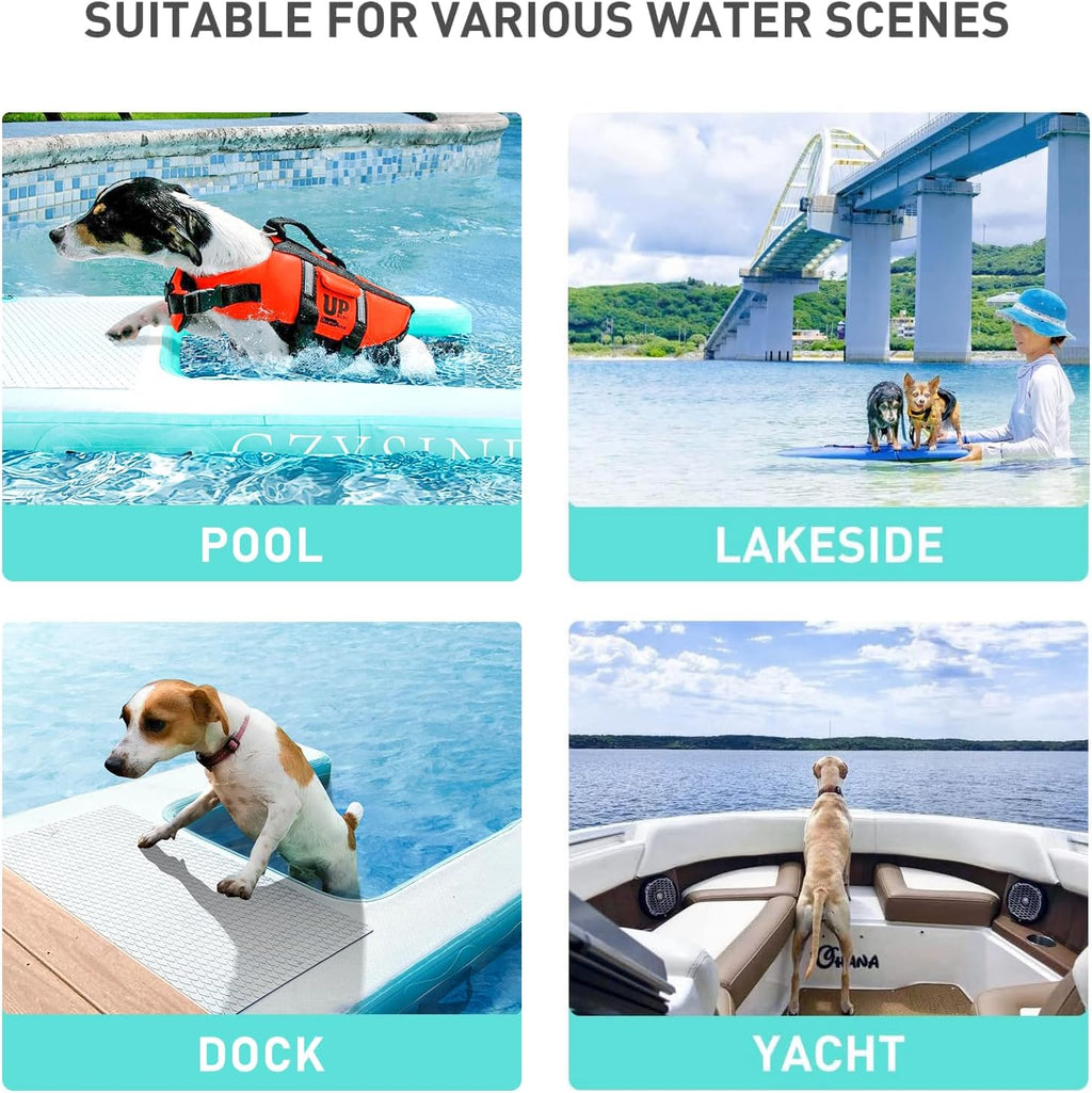 Inflatable Large Dog Water Ramp Float Floating Ramp-Swimming Pets Up to 200 Pounds Large Dogs-Inflatable Stairs for Boats, Docks, with Pump/Rope/Repair Kit - PVC Anti-Slip Fabric
