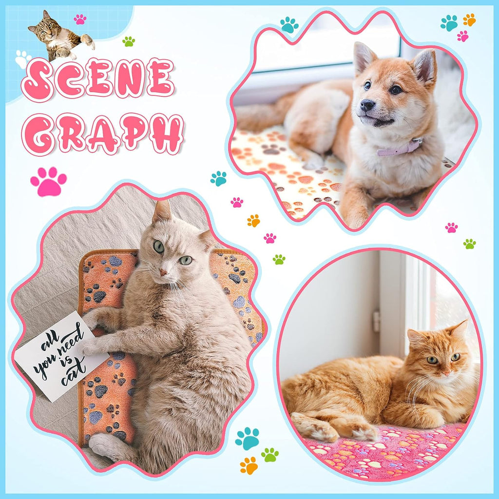 Tatuo 4 Pcs Fleece Dog Blankets for Puppy Cat, Cream, 30 x 20.5 in, Paw