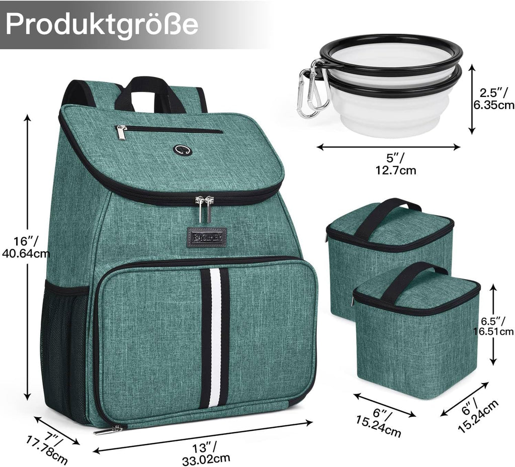 BAGLHER丨Dog Travel Bag, Airline Approved Pet Supplies Backpack, Dog Travel Backpack Accessories Set with 2 Silicone Collapsible Bowls and 2 Food Baskets. Green
