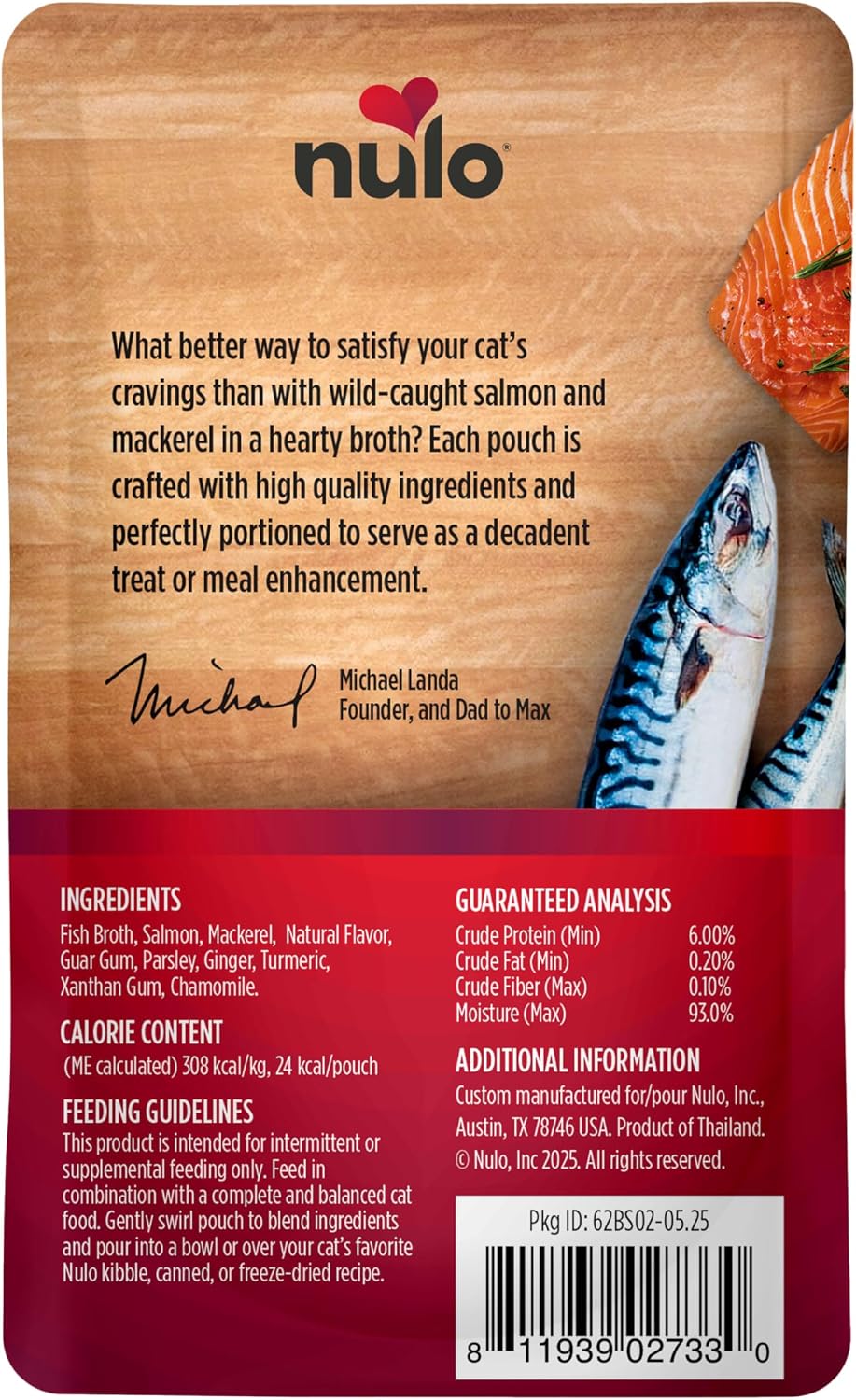 Nulo FreeStyle Cat Broth Pouches, Chunky Salmon & Mackerel, High-Protein Wet Cat Food Topper Treat for Indoor & Outdoor Kittens and Adults, 24 x 2.8oz