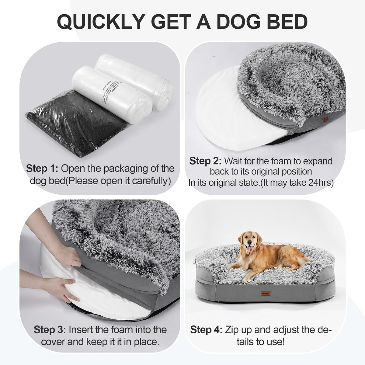 iweepet Fluffy Calming Orthopedic Dog Beds Large Sized Dog,44‘’Dog Sofa Bed