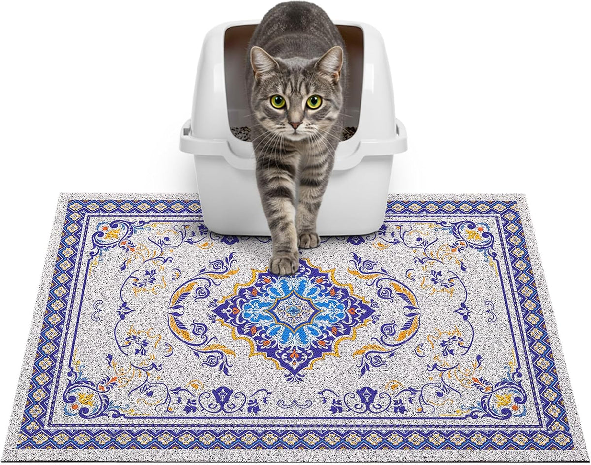 Glittme Cat Litter Mat, 24"x15" Non-Slip Washable Trapping Mat for Cats | Litter Trapping Mat With Thick PVC Coil To Catch Scatter, Soft On Paws And Waterproof Bottom To Protect Floors