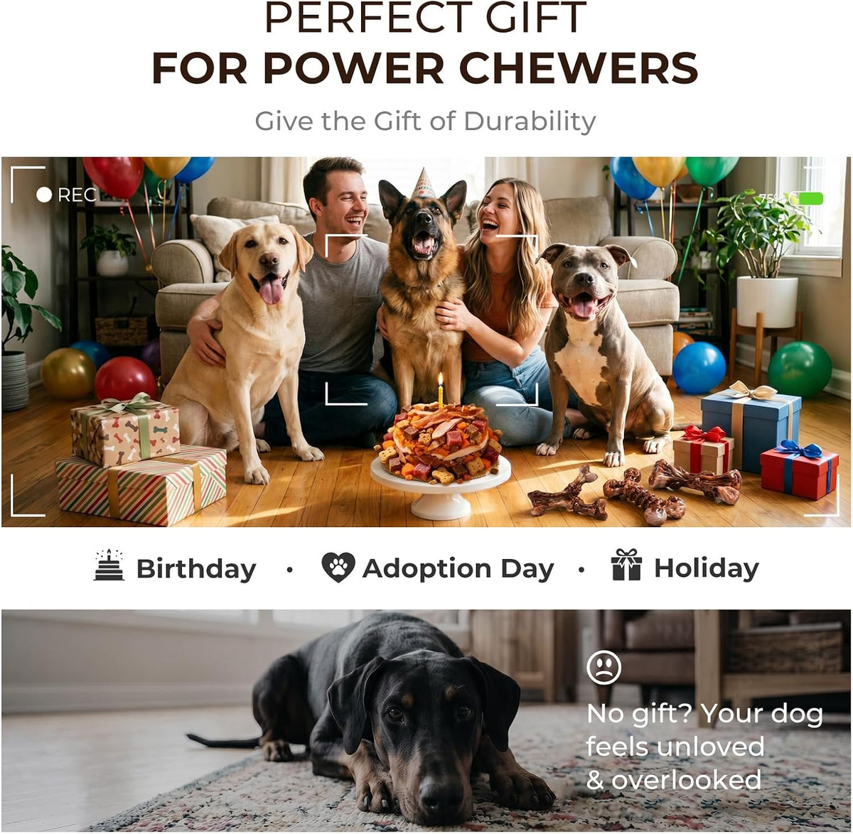 Kseroo 6-Pack Bacon Flavored Dog Chew Toys for Aggressive Chewers, Brown-XL | Indestructible, Heavy Duty, Rock-Hard Solid Nylon Bones for Medium/Large Dogs 25-100lbs, Tough, Long-Lasting, Keep Them Busy