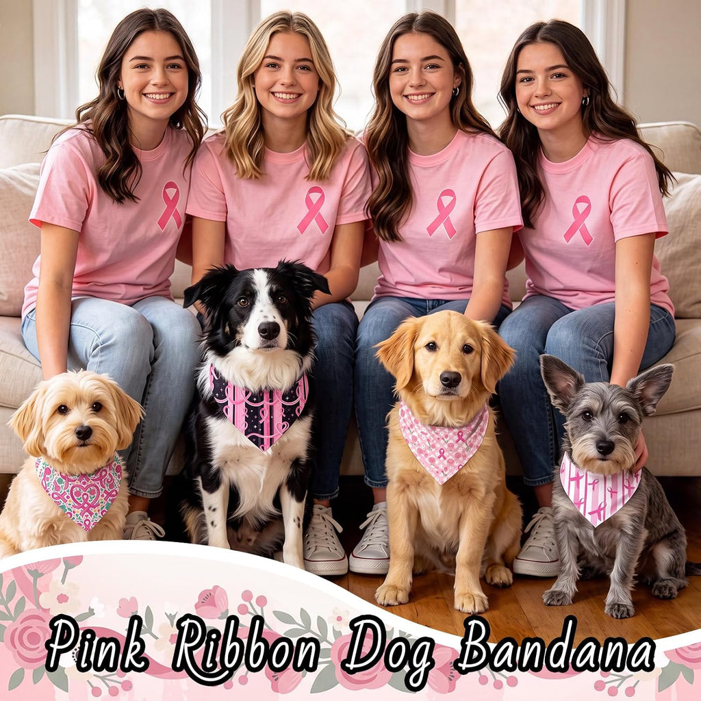 Huhumy 100 Pcs Breast Cancer Dog Bandanas Pink Ribbon Bandanas for Dogs