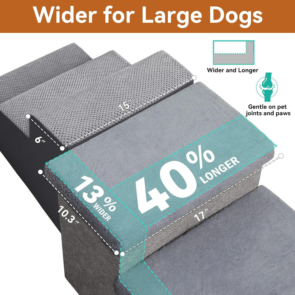 Zerbuger Dog Stairs with Storage, Grey Furry Lids 3 Steps Dog Ramp no Condo