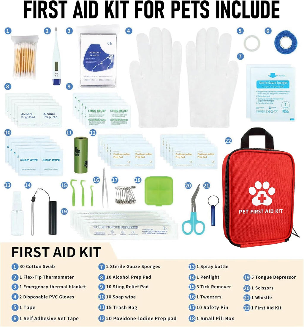 Dog First Aid Kit, Pet Travel Essentials, Emergency Supplies for Cats, Dogs