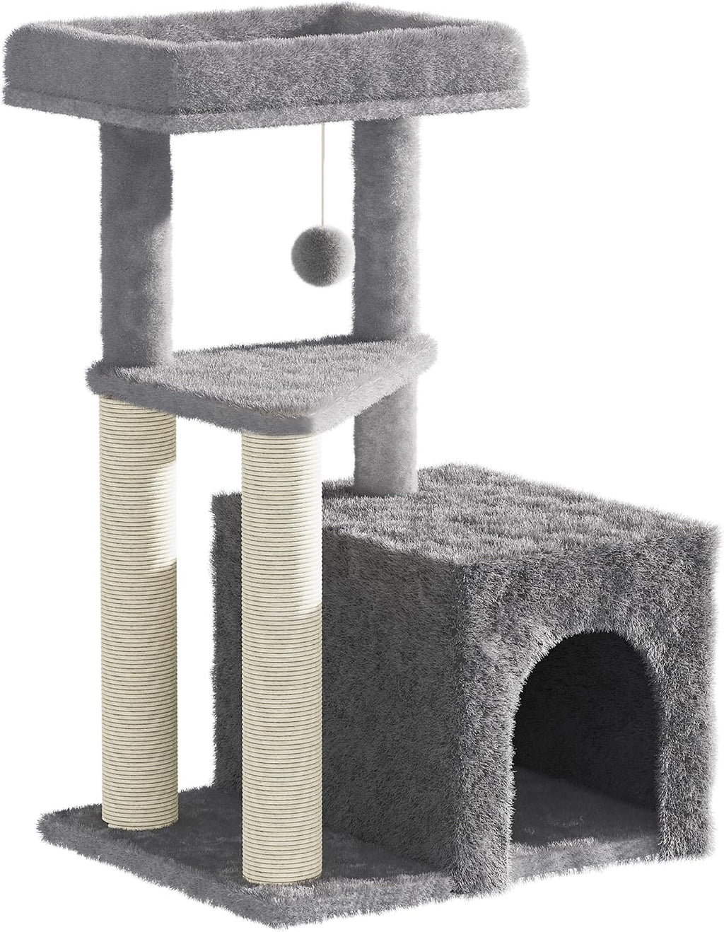 Cat Tree Tower for Indoor Cats, 33 Inches Multi-Level Cat Condo with Scratching Posts, Large Perch, Hanging Toy for Large Adult Cats, Gray