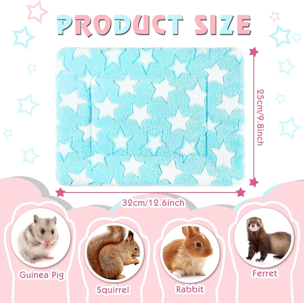 Haull 4 Pcs Waterproof Guinea Pig Bedding Mat, Cute Star, 13 x 10