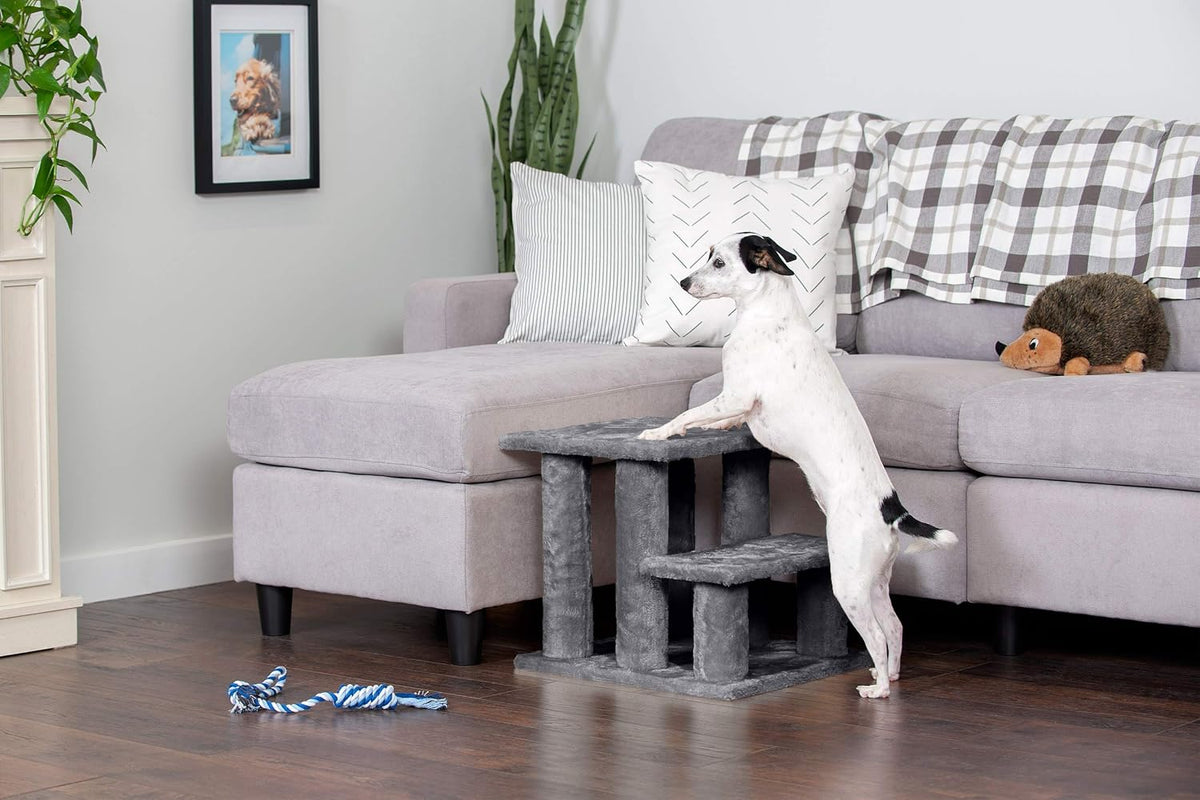 Furhaven Steady Paws Multi-Step Pet Stairs for High Beds & Sofas - Gray, 3-Step