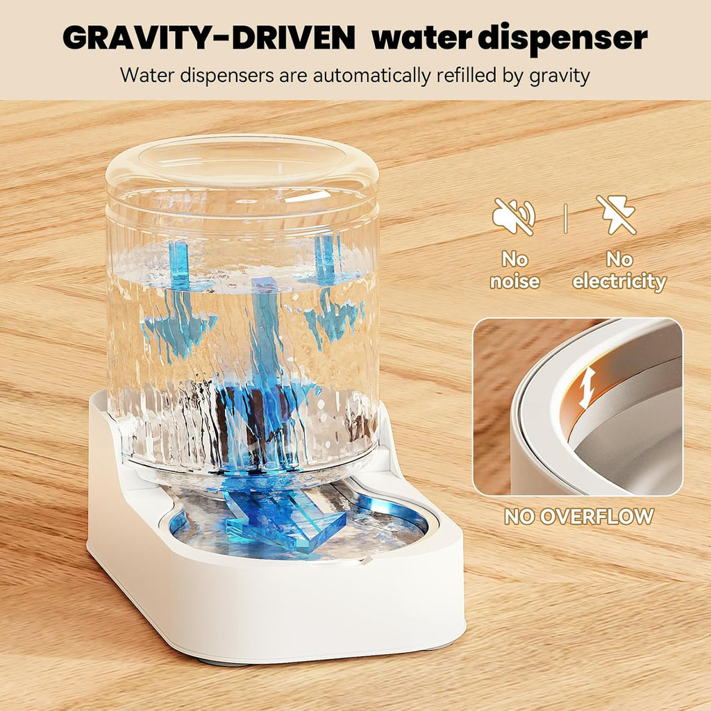 JUNSPOW Automatic Cat Feeder Water Dispenser Set with Stainless Steel Bowls
