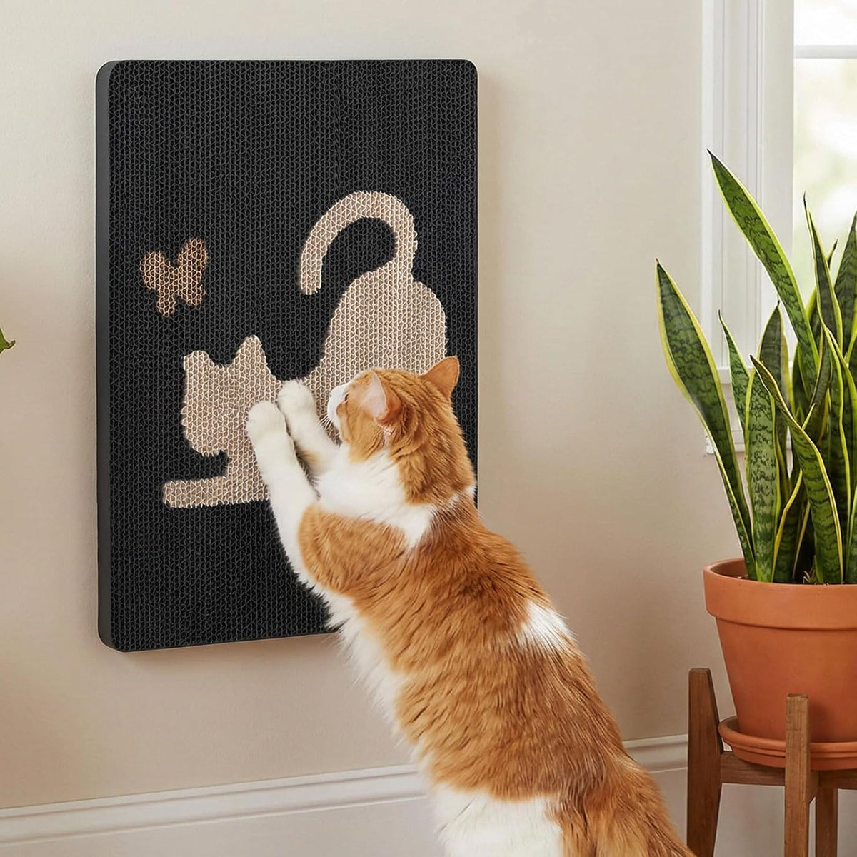 Ownpets Wall Cat Scratcher, Cute Vertical Cat Scratching Board, Wall Mounted Cat Scratch Pad for Wall, Glass, Wood, and Tile, Furniture Protector, Black