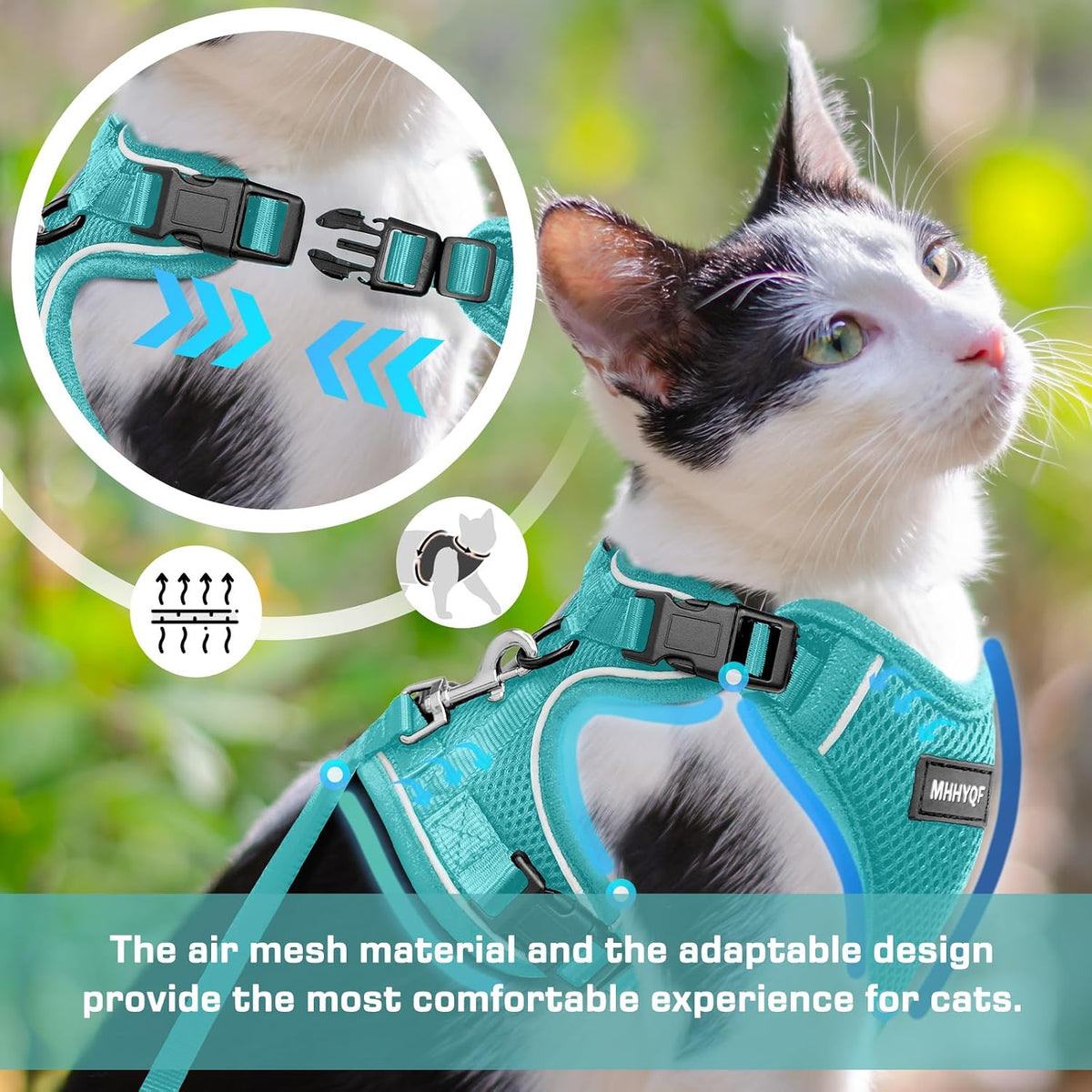 Cat Harness and Leash for Walking Escape Proof Soft Adjustable Cat Leash Breathable Comfortable Vest Easy to Wear Kitten Harness for Outdoor Travel, Green, S