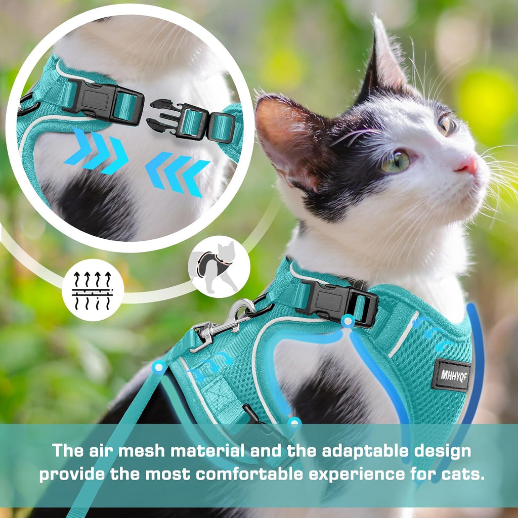 Cat Harness and Leash for Walking Escape Proof Soft Adjustable Cat Leash Breathable Comfortable Vest Easy to Wear Kitten Harness for Outdoor Travel, Green, M