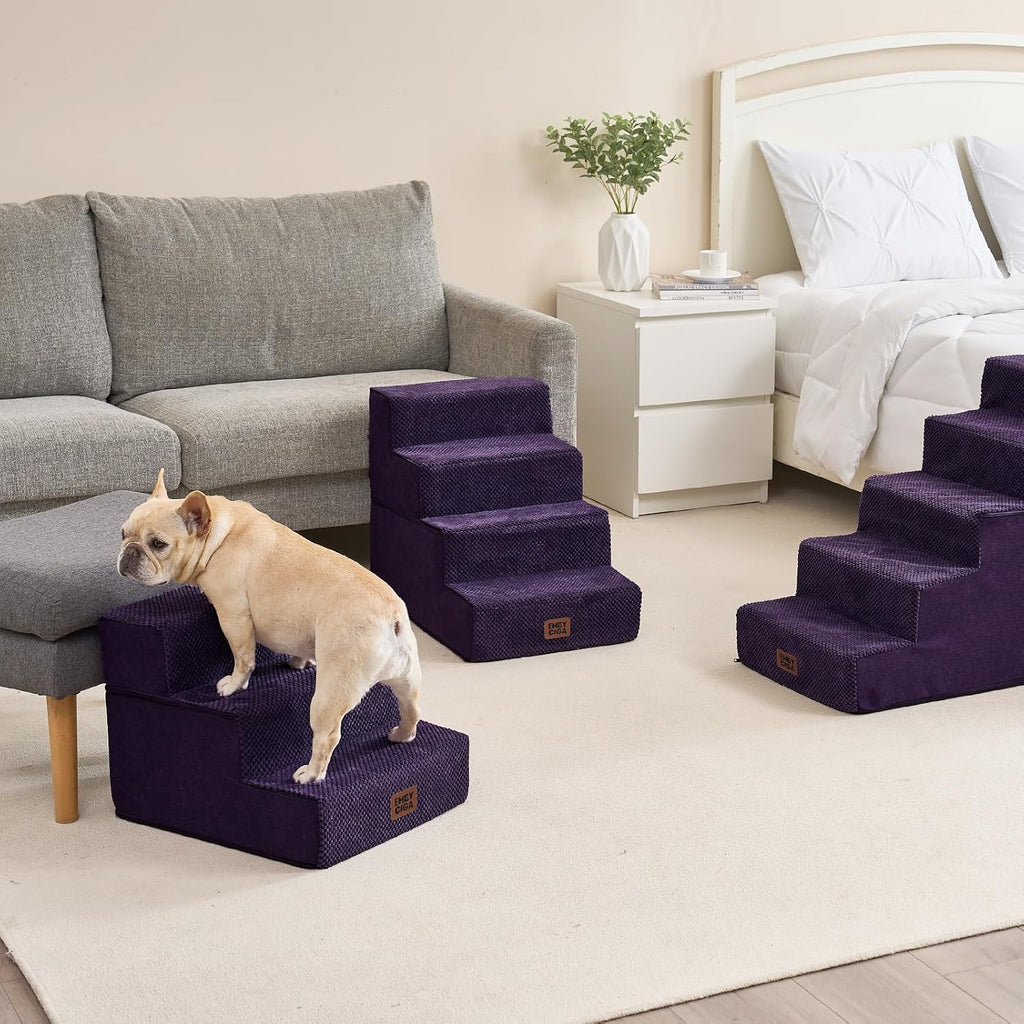 EHEYCIGA Dog Stairs for Small Dogs 13.5" H, 3-Step Dog Steps, Purple