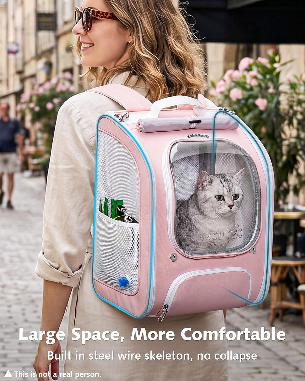 Pecute Cat Backpack Carrier,Cat Bubble,12.6" L x 10.2" W x 16.5" H,Pink