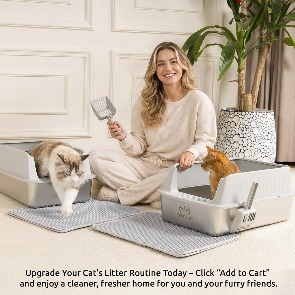 2 Pack Stainless Steel Cat Litter Box for Multi-Cat Households