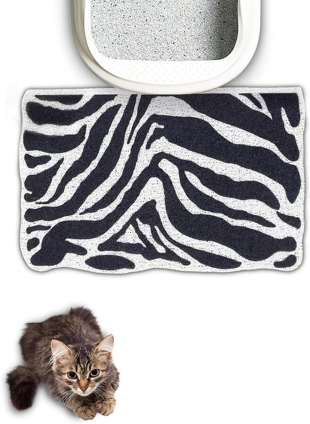 Lukamoo® Cute Cat Litter Mat (30’’x20’’), Extra-Large/XL, for Kitty Litter (Zebra Rhythm)