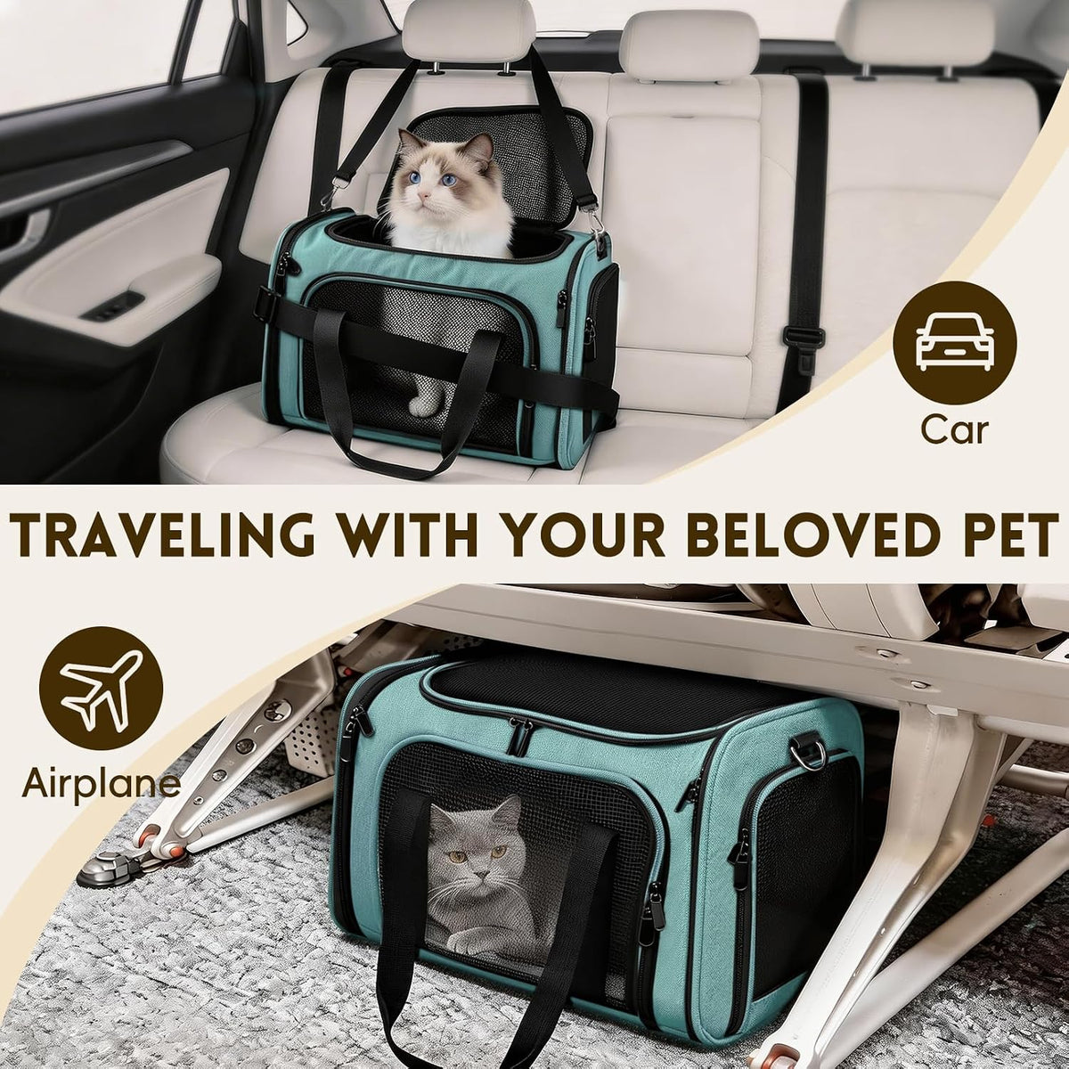 Cat Carrier Soft, Dog Carriers for Small Dog/Large Cat (Up to 16lb)
