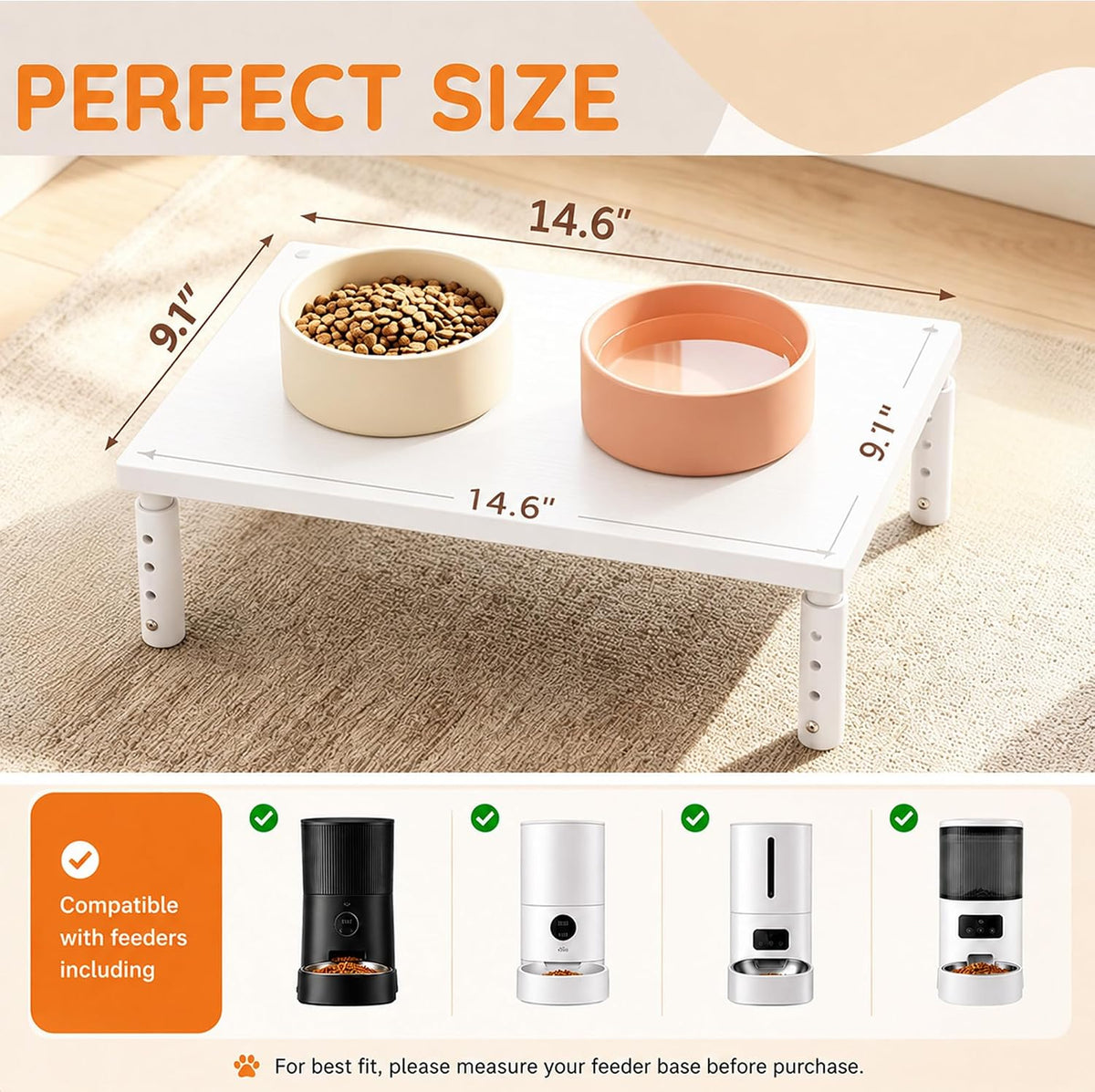 ECOLOVI Height-Adjustable Cat Food Stand, Elevated Cat Feeder Stand for Automatic Feeder & Bowls, Lifted Cat Food Table Station, Raises Feeder/Bowl, Relieves Spine and Joints Noticeably, White