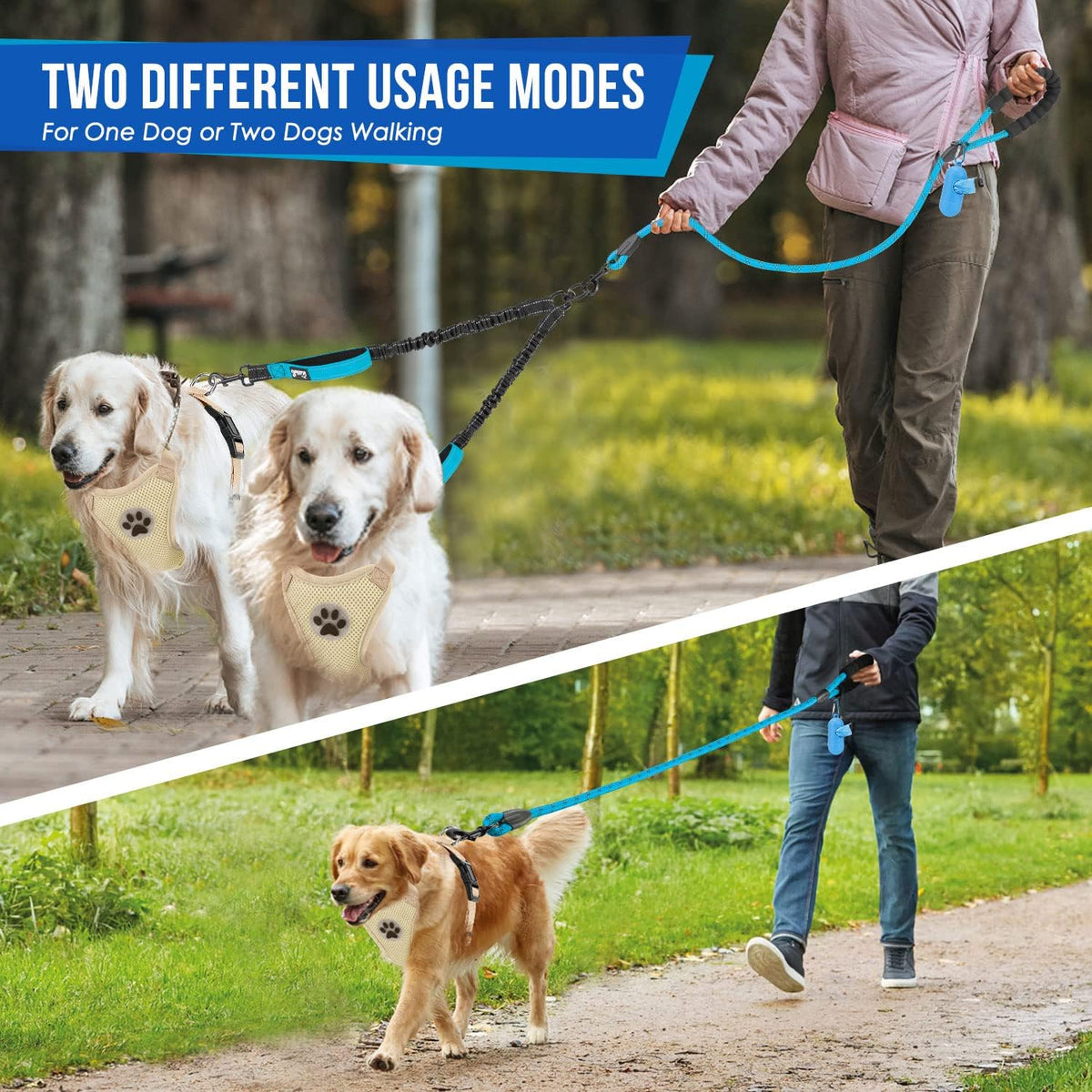 Lukovee Double Dog Leash, Heavy Duty Lead, No Tangle, M