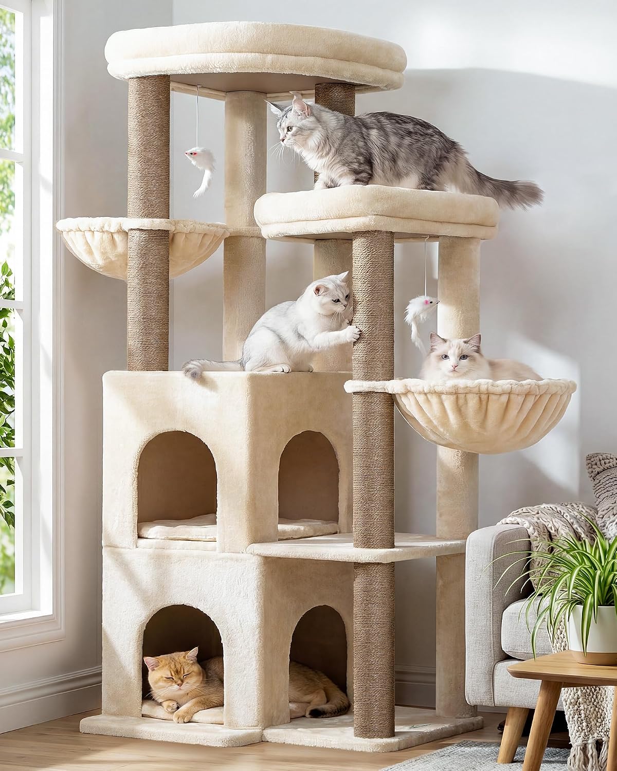 Globlazer Cat Tree Tower for Indoor Cats Large Adult, S63, Beige