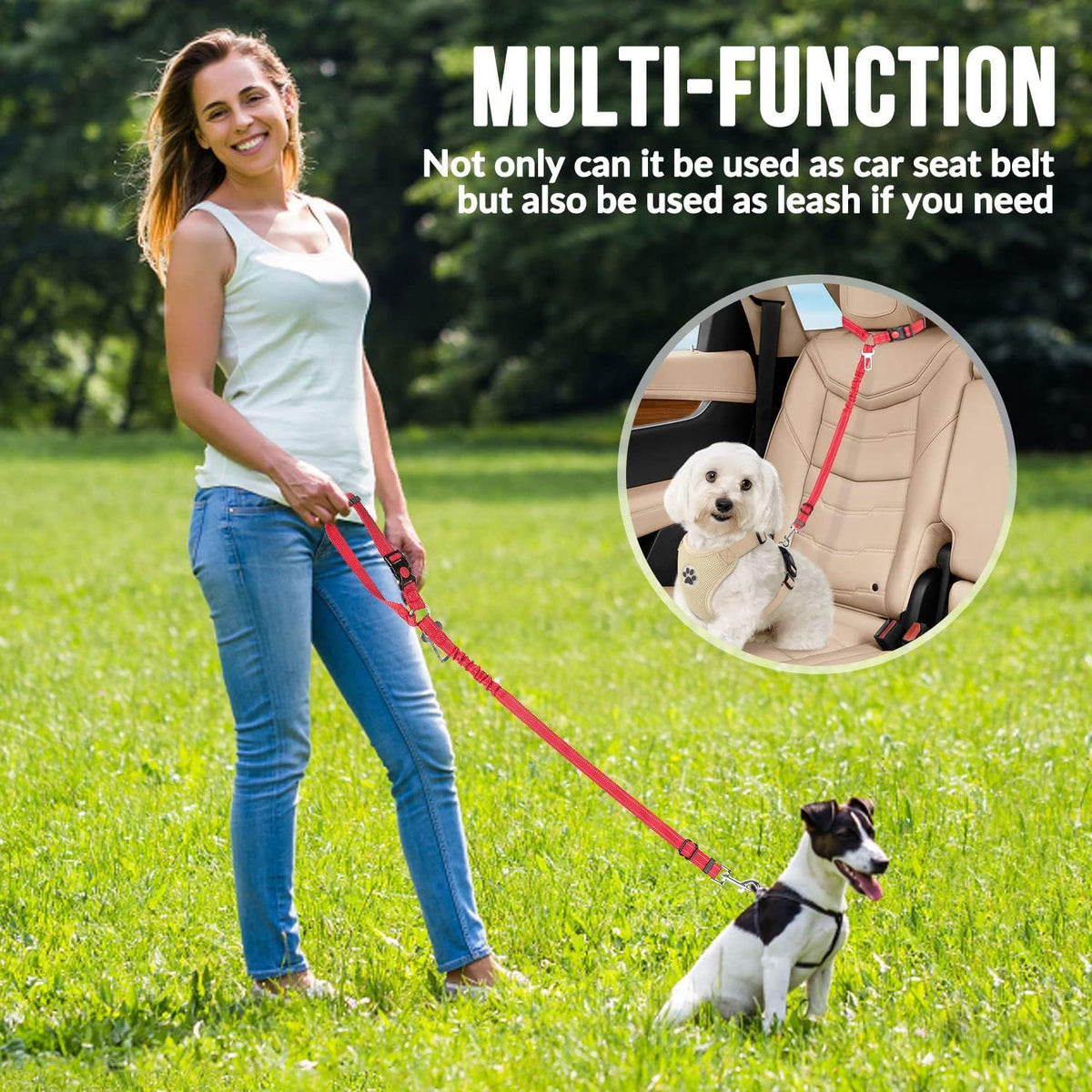 SlowTon Dog Seat Belt for Car, 2 Pack Dog Car Harness Seatbelt with Bungee