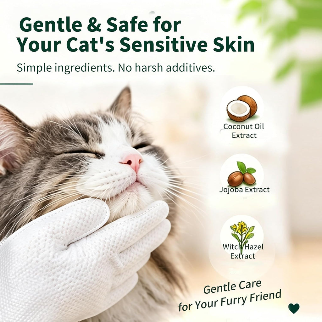 Pet Grooming Gloves Wipes for Cat Dander Remover, No-Rinse, Unscented
