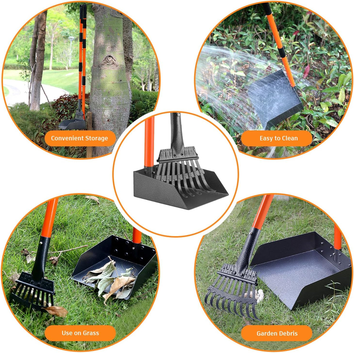 Pooper Scooper, Long Handle Dog Poop Scooper for Medium Small Dogs | Heavy Duty, Pet Supplies Metal Tray Rake, Stainless Steel, Rust-Resistant, 37"+ Handle No Bending, Use on Grass Dirt Gravel