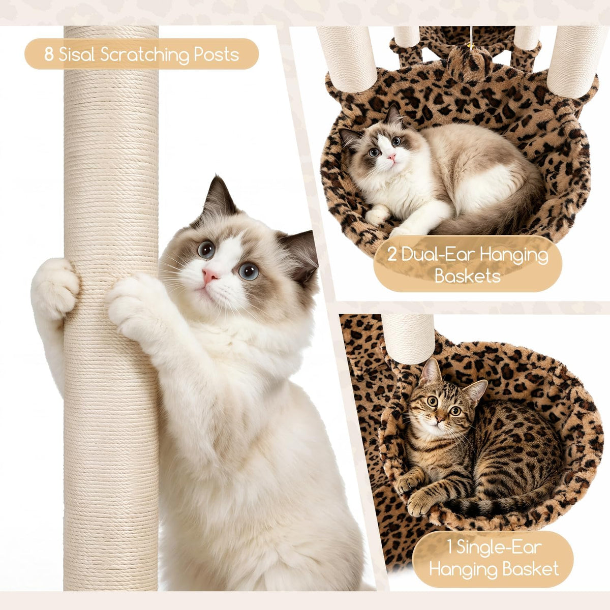 Globlazer 82in Leopard Extra Large Cat Tree for Indoor Large Cats, S82