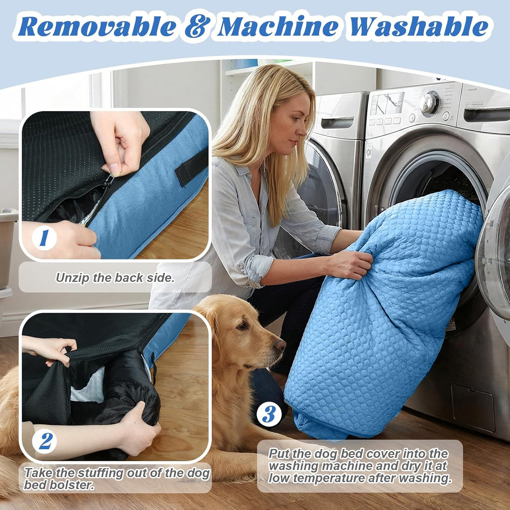 GGIB Dog Bed Mat with Bolster Pillow Washable Dog Couch Cover Breathable Pet Couch Bed Protector Indoor(Medium, Cooling Blue)