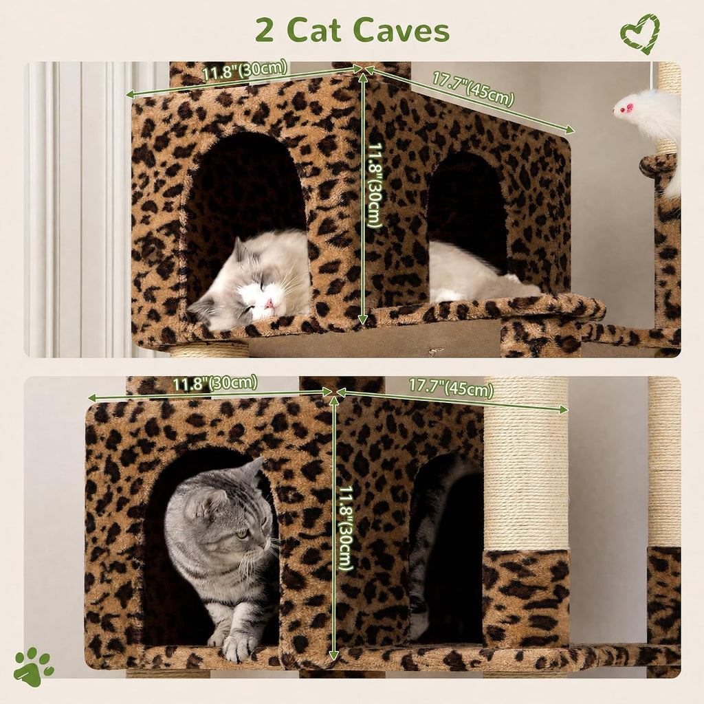 Globlazer Sturdy Extra Large Cat Tower for Indoor Cats, S81C, Leopard Print