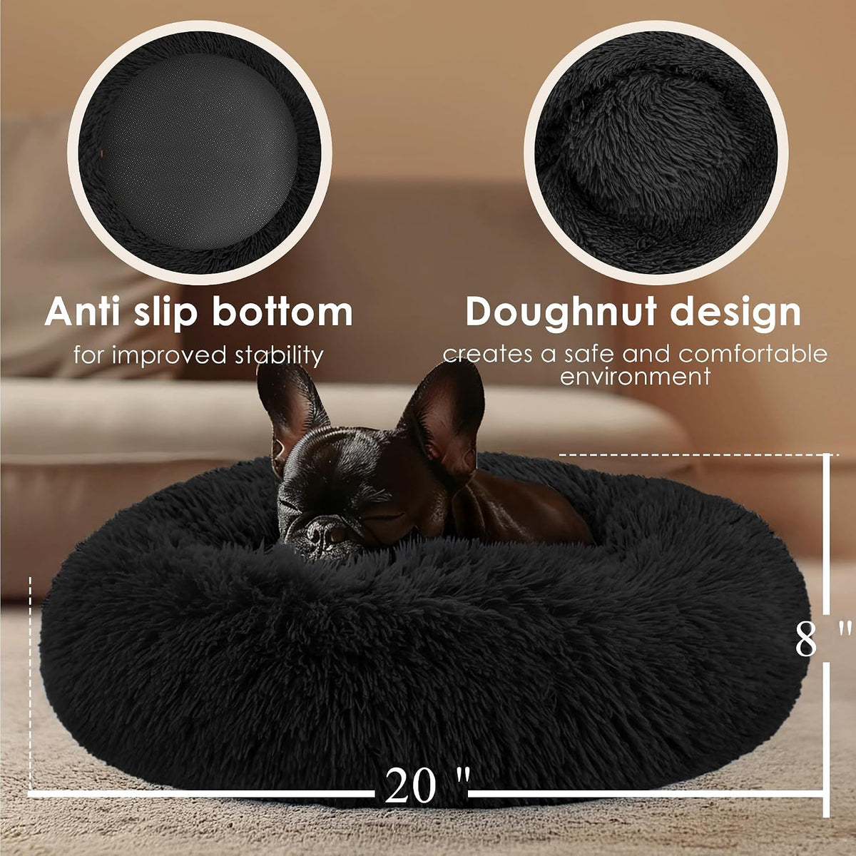Hoewina Dog & Cat Bed, 20in Cat Beds for Indoor Cats (Black)