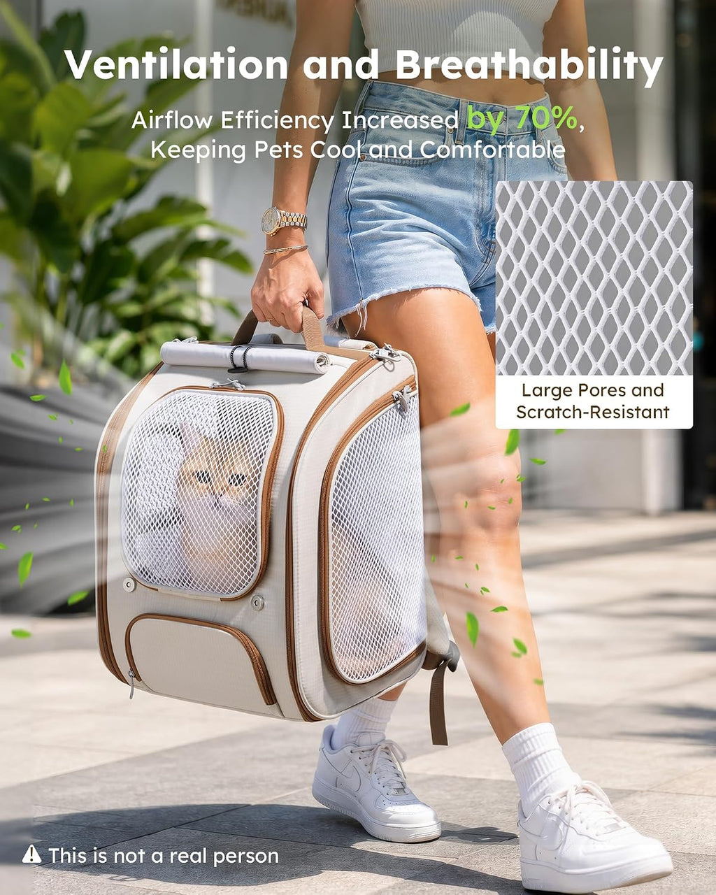 Pecute Cat Backpack Carrier, Spacious & Breathable Pet Backpack, Khaki