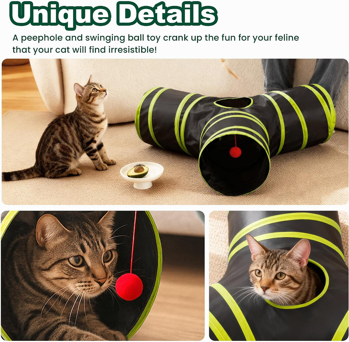 Love's cabin Cat Tunnel for Indoor Cats, 3-Way Collapsible Play Tunnel